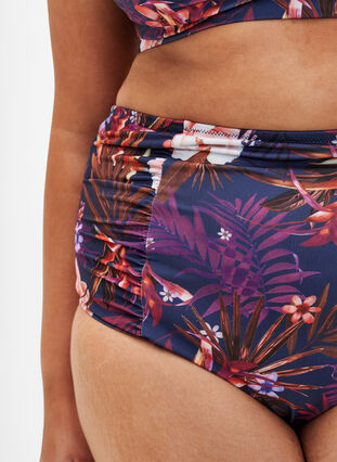 High-waisted striped bikini bottoms, Purple Flower, Model image number 2