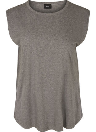 Round neck top with shoulder pads, Dark Grey Melange, Packshot image number 0