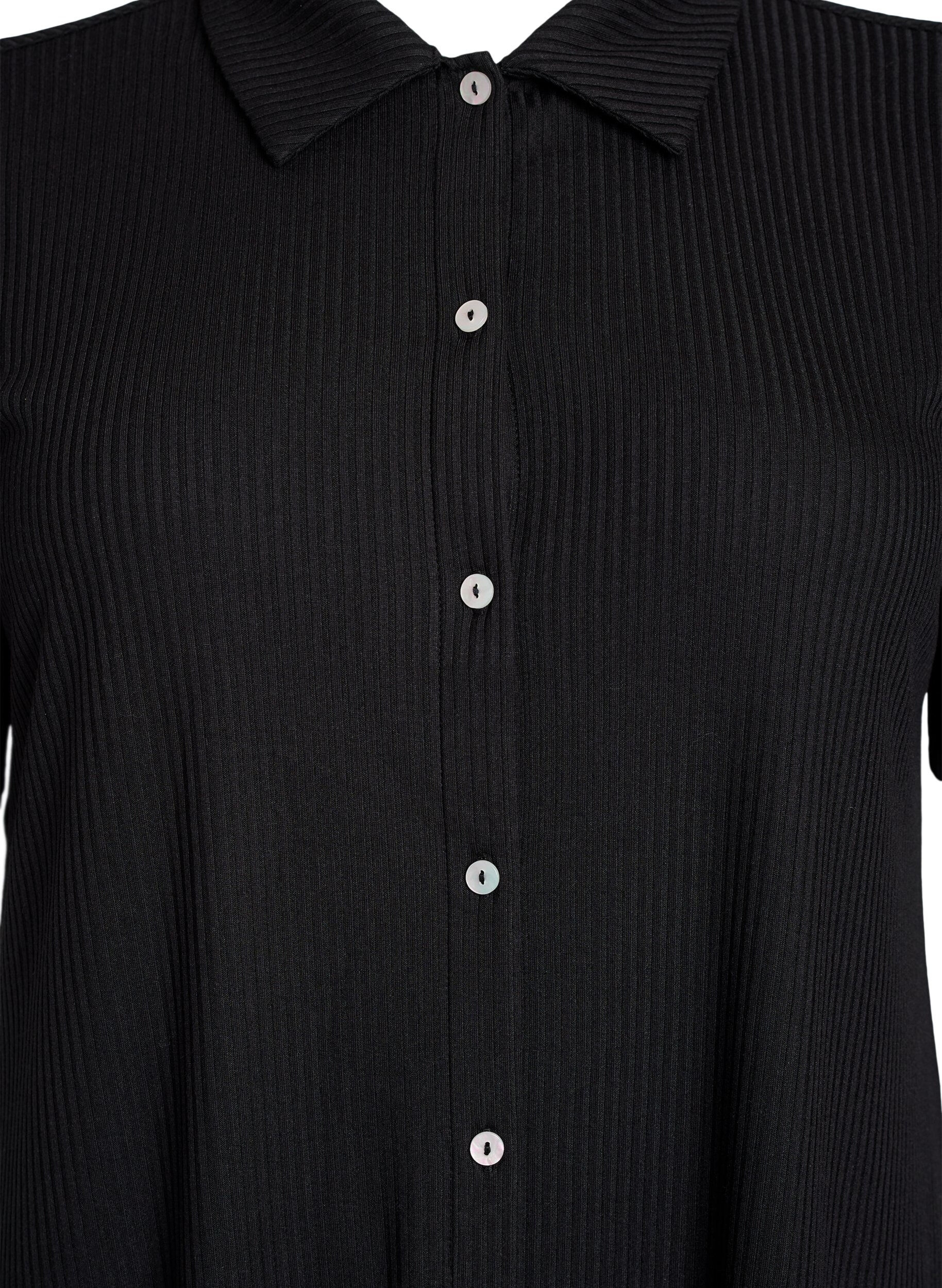 Zizzifashion Maxi dress in jersey with collar and short sleeves, Black, Packshot image number 2