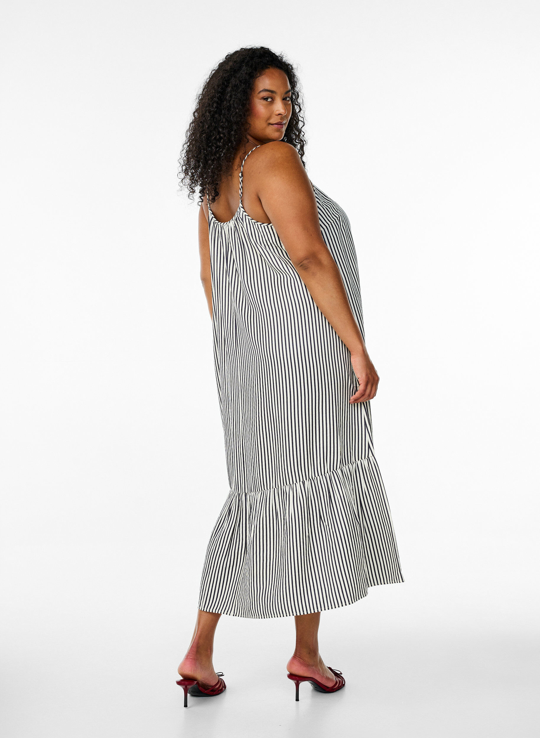 ZizzifashionSummer dress with stripes and A-line shape, Black, Model image number 1