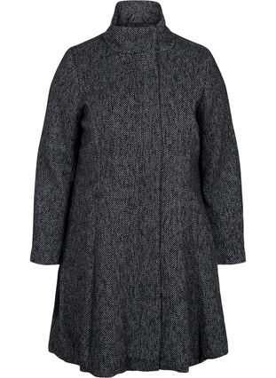 Wool coat with high collar and pockets, Black solid, Packshot image number 0