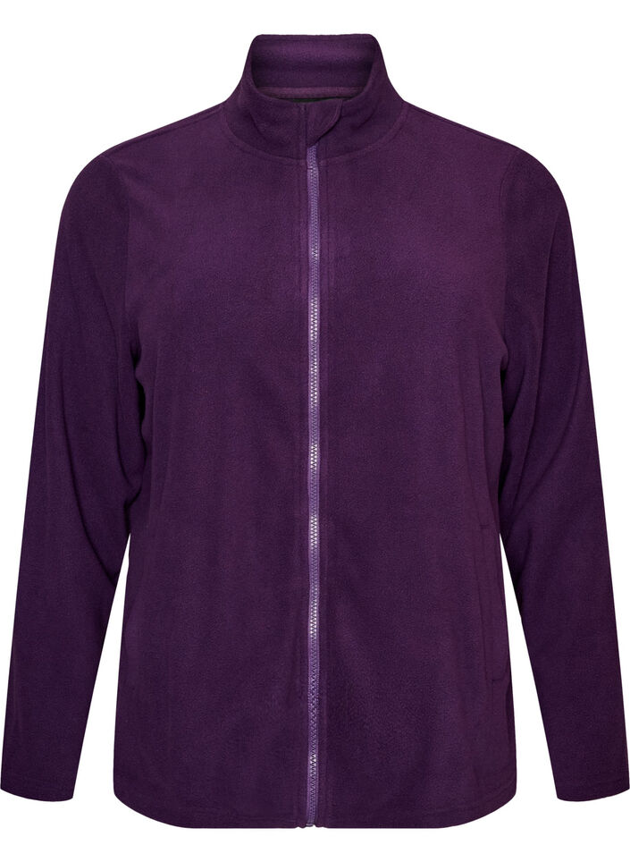 Fleece top with zipper and high collar, Purple, Packshot image number 0