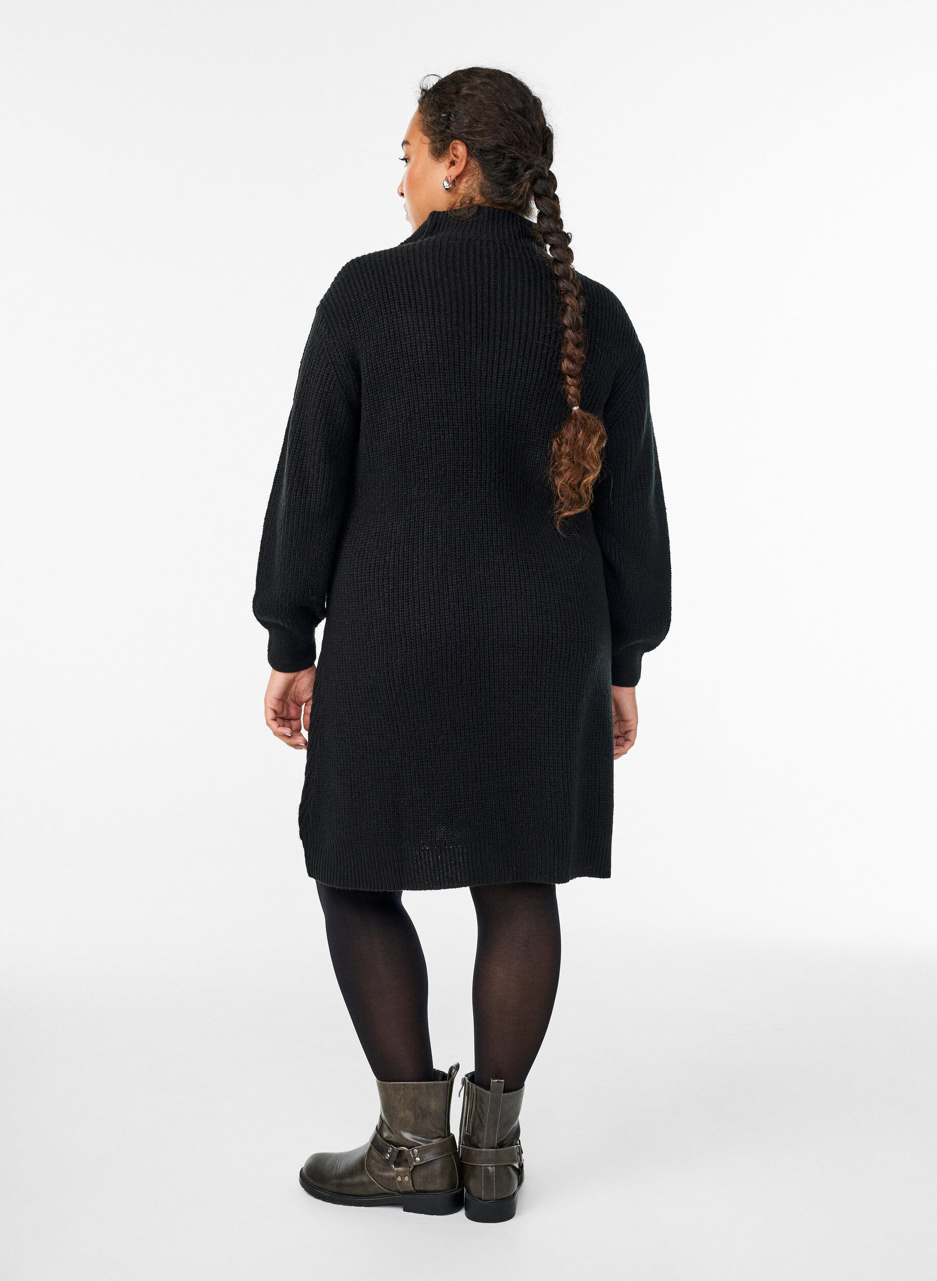Zizzifashion FLASH - Short knit dress with high neck, Black, Model image number 2