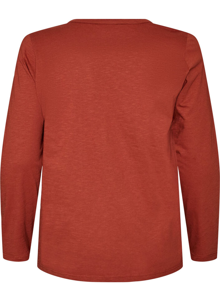 Long-sleeved t-shirt with V-neck and buttons, Brown, Packshot image number 1
