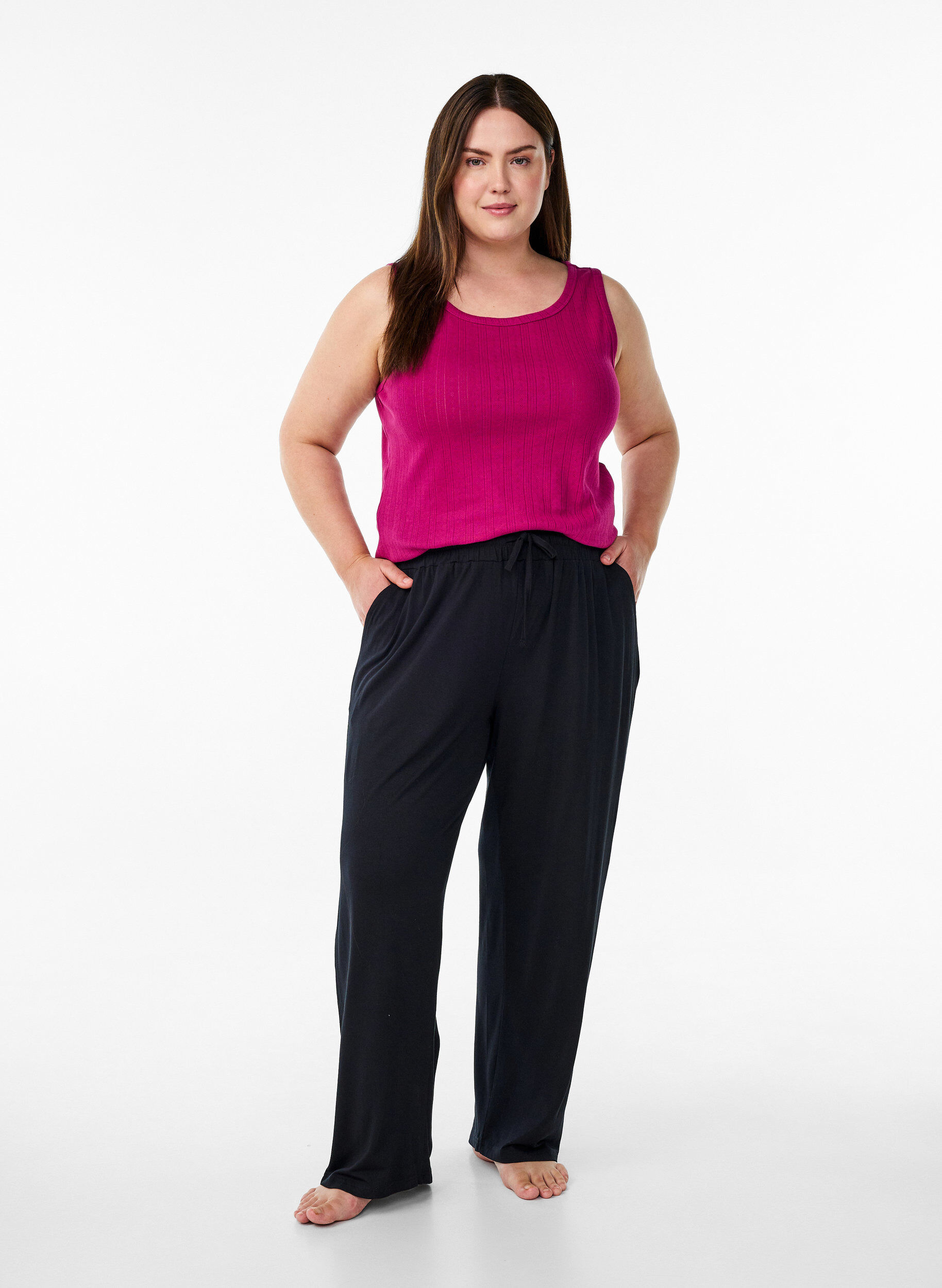 ZizzifashionLoose night trousers in viscose jersey with pockets, Black, Model image number 0