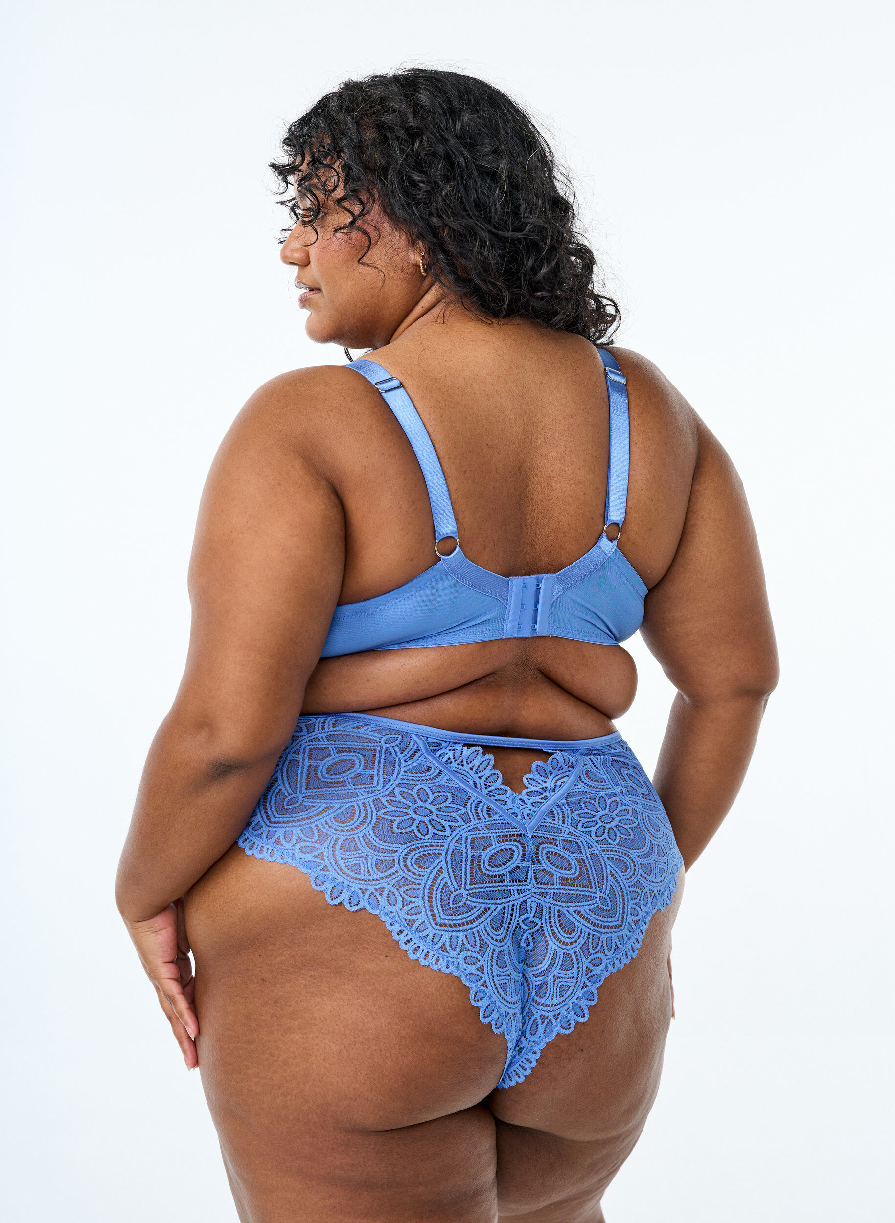 Zizzifashion Lace Brazilian brief with a regular waist, Blue, Model image number 1
