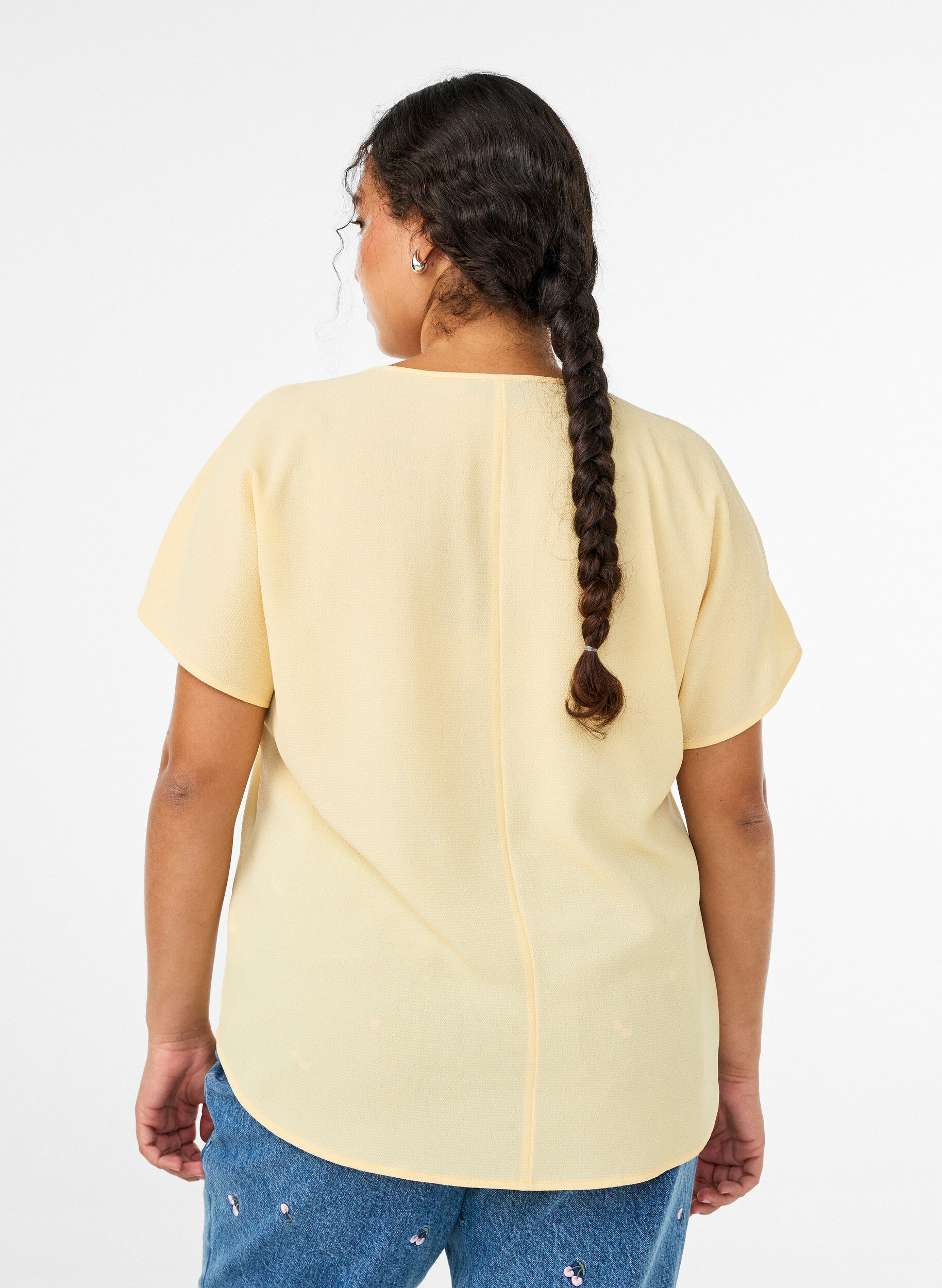 ZizzifashionBlouse with short sleeves and a round neckline, Yellow, Model image number 2