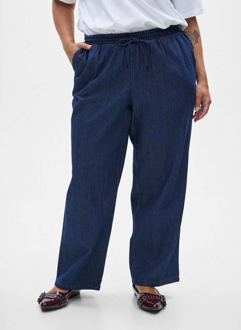 Straight fit jeans with elasticated waistband, Blue, Model image number 2