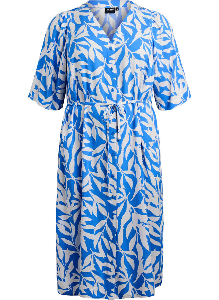 FLASH - Midi dress with print and tie belt, Blue, Packshot image number 0