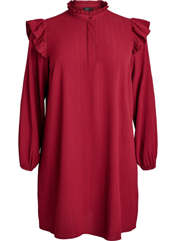 Short dress with ruffles and glitter, Dark Bordeaux, Packshot image number 0