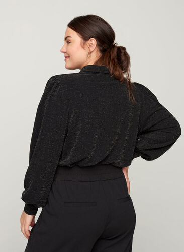 Shirt with sparkles and puff sleeves, Black, Model image number 1