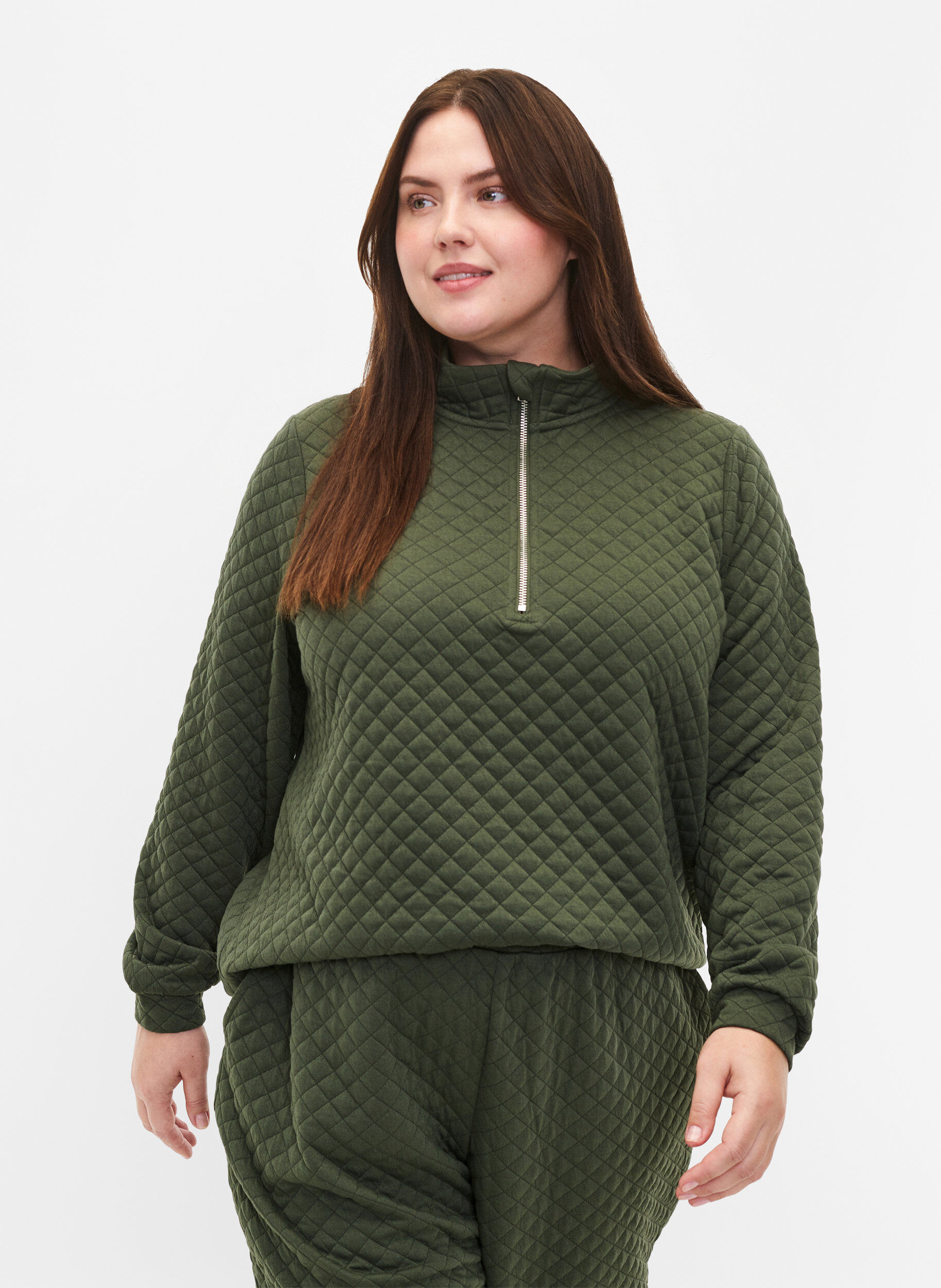 Zizzifashion Quilted jumper with zip, Thyme, Model image number 0