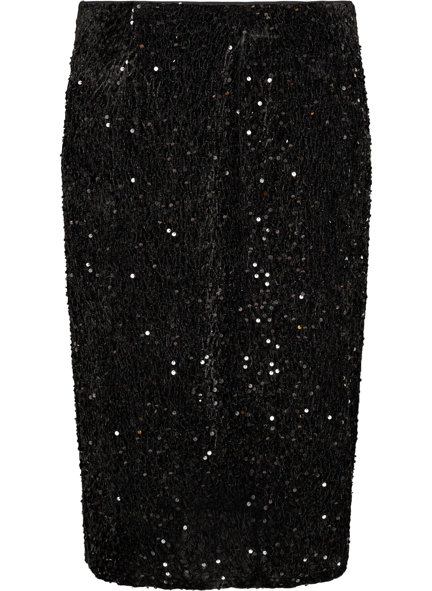 ZizzifashionMidi skirt with sequins and slits, Black, Packshot image number 1