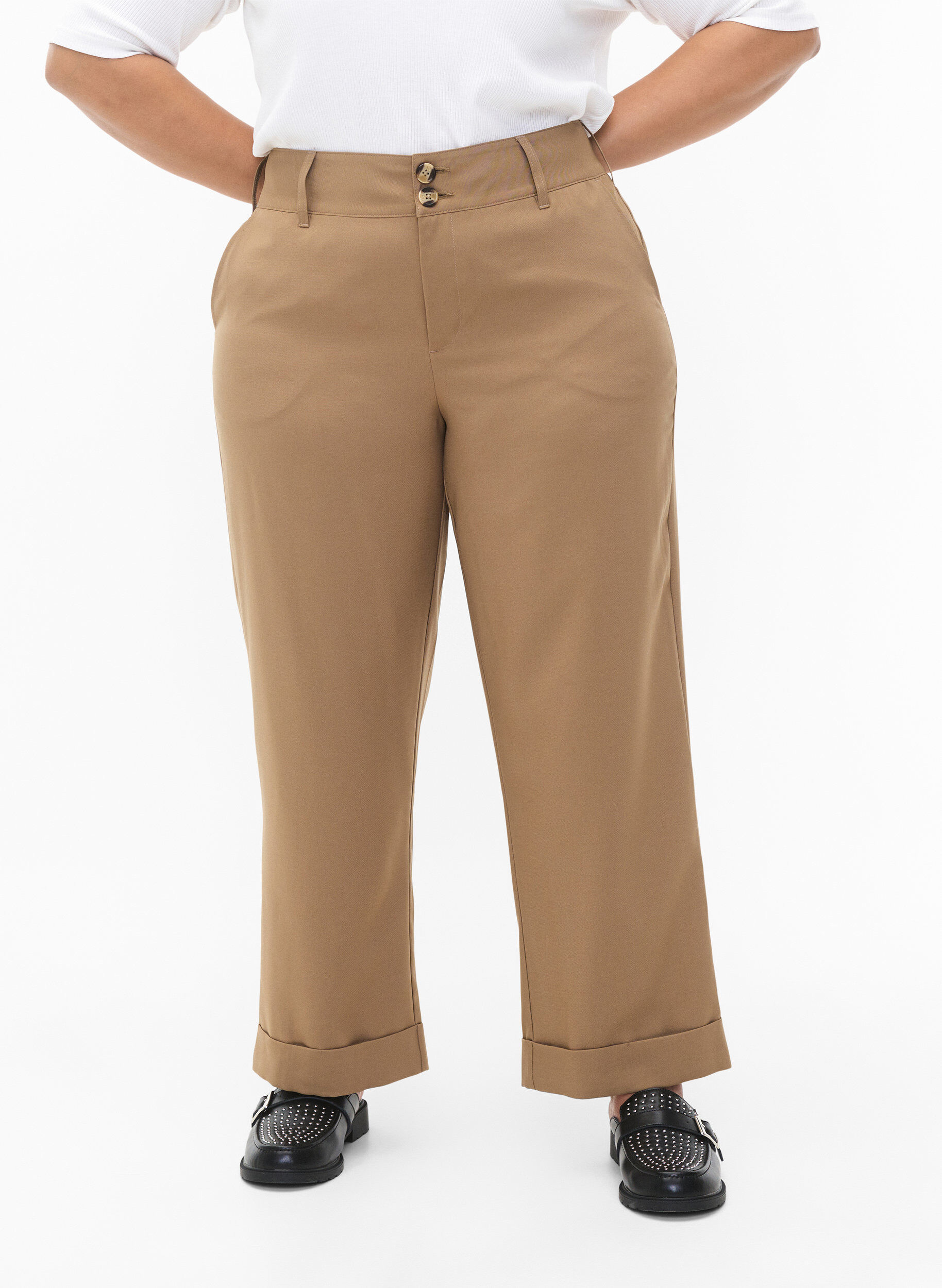 Zizzifashion High-waisted pants with fold-up, Petrified Oak, Model image number 2
