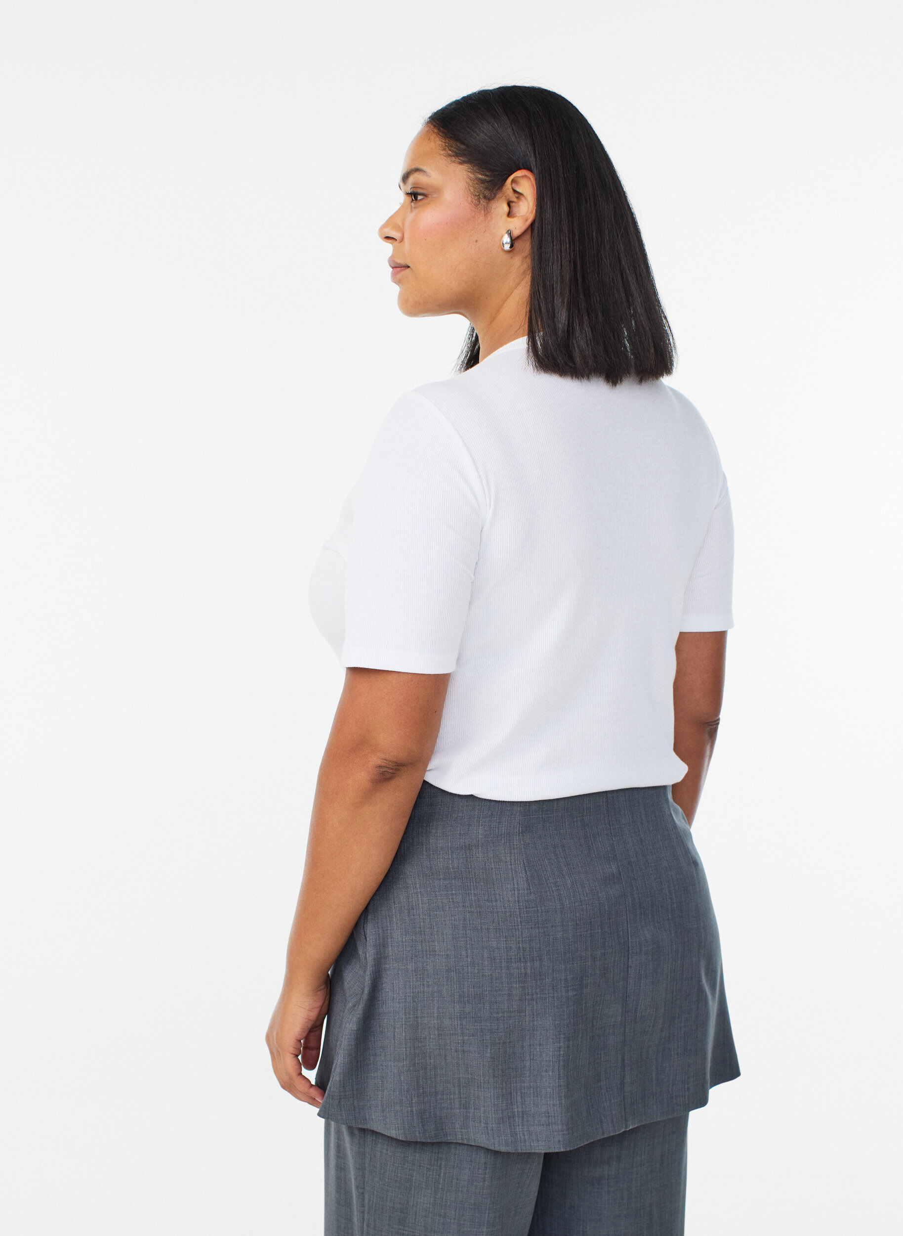 Zizzifashion Basic ribbed t-shirt with a round neck, White, Model image number 2