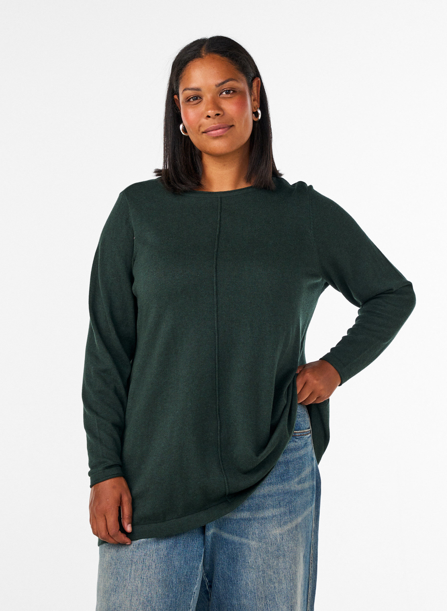 Knitted blouse in cotton-viscose blend, Green, Model