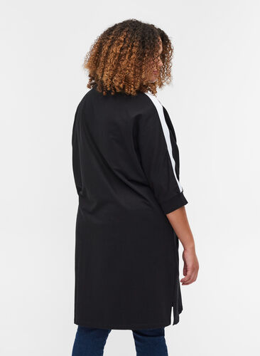 Cotton sweater dress with a zip and 3/4 sleeves, Black, Model image number 1