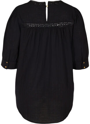 Tunic with 3/4-length sleeves and lace, Black, Packshot image number 1
