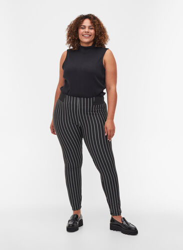 Striped leggings with an elasticated waist, Dark Grey Stripe, Model image number 0