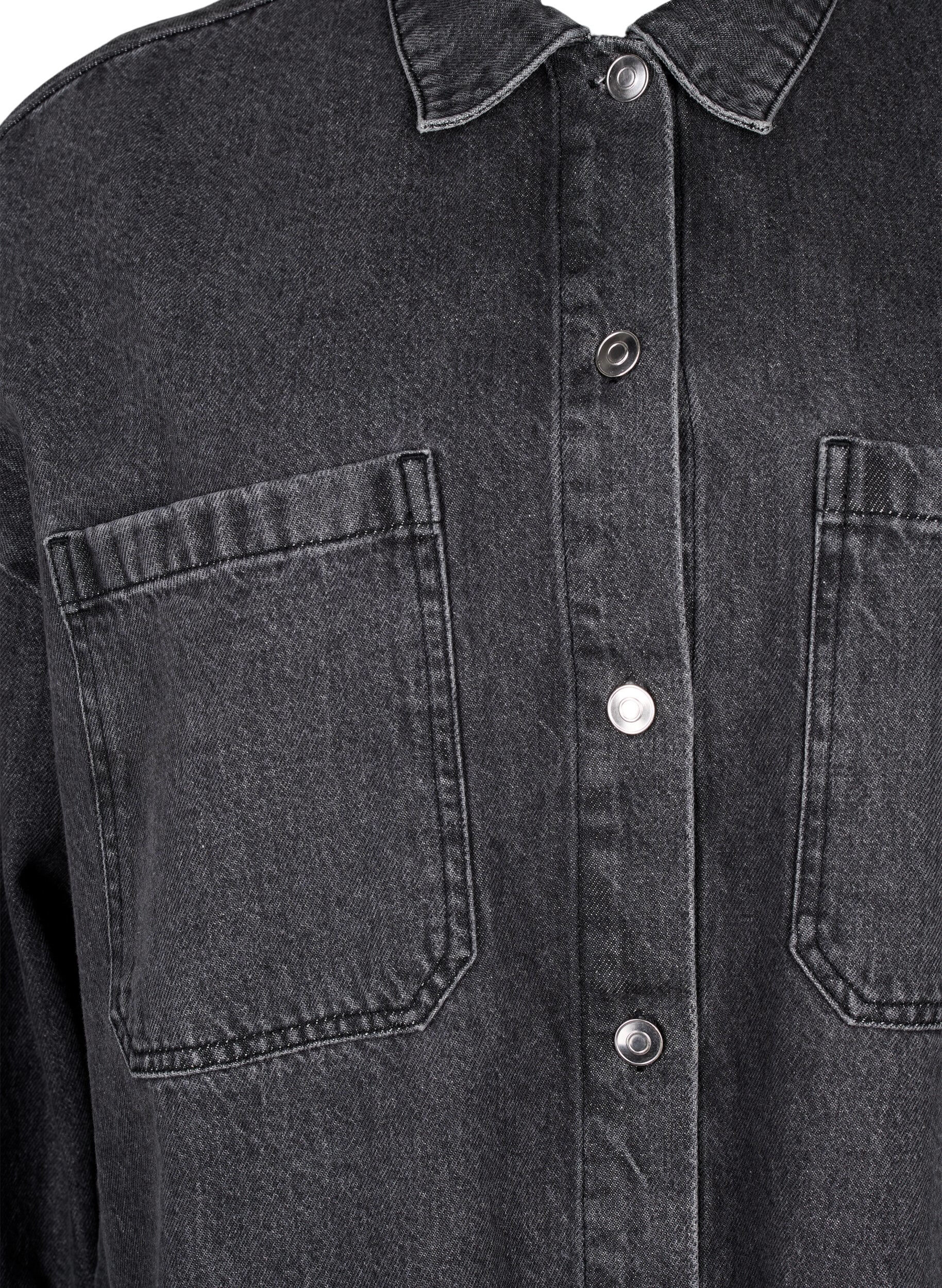 Zizzifashion Loose-fitting denim jacket with buttons, Grey Denim, Packshot image number 2