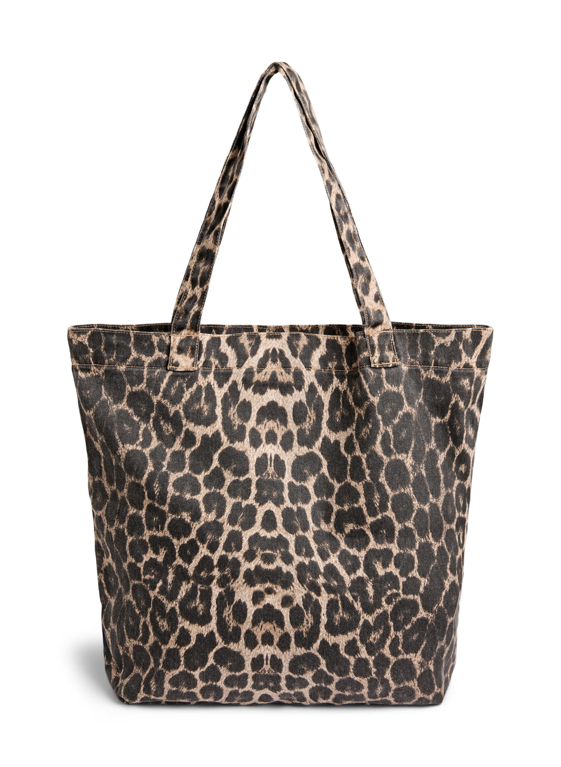 Zizzifashion Denim shopping bag with leopard print, Brown, Packshot image number 1