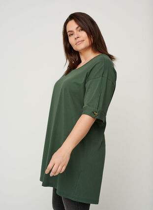 Short-sleeved cotton tunic, Green , Model image number 0