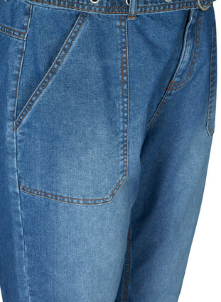 High-waisted jeans with belt, Blue denim, Packshot image number 2
