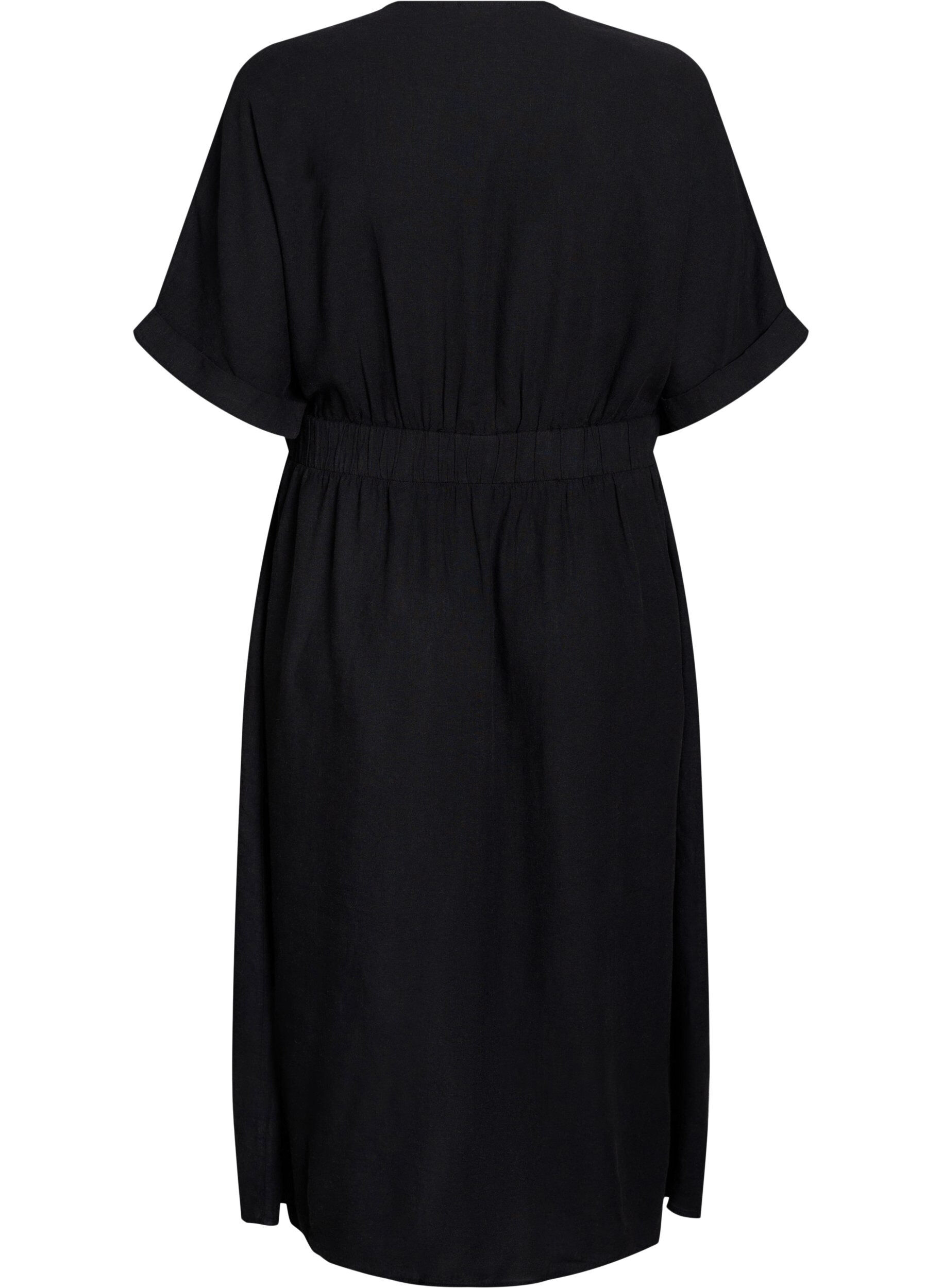 Zizzifashion Linen and viscose midi dress with front slits, Black, Packshot image number 1
