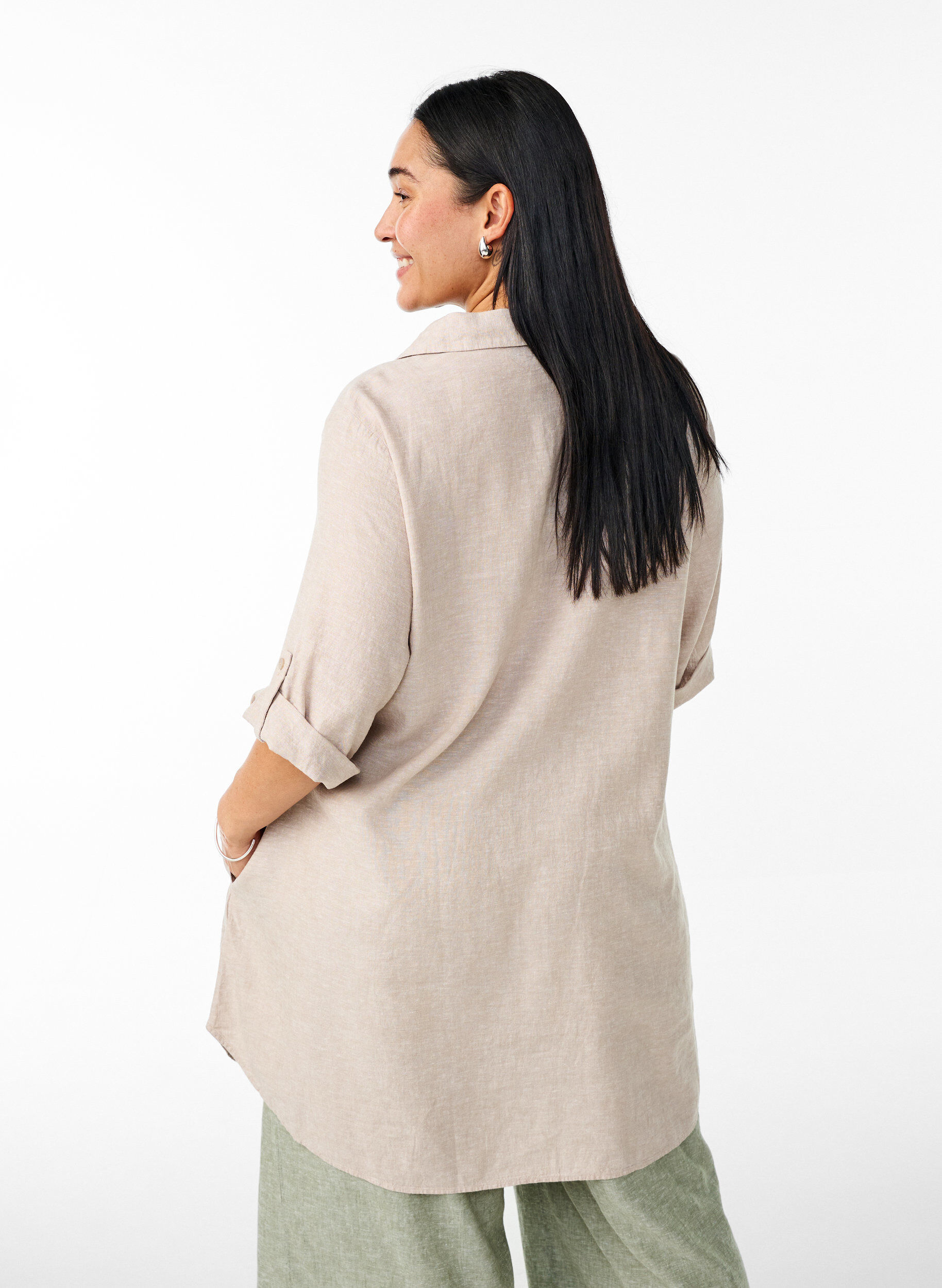 Zizzifashion Linen and viscose tunic with A-shape, Beige, Model image number 2