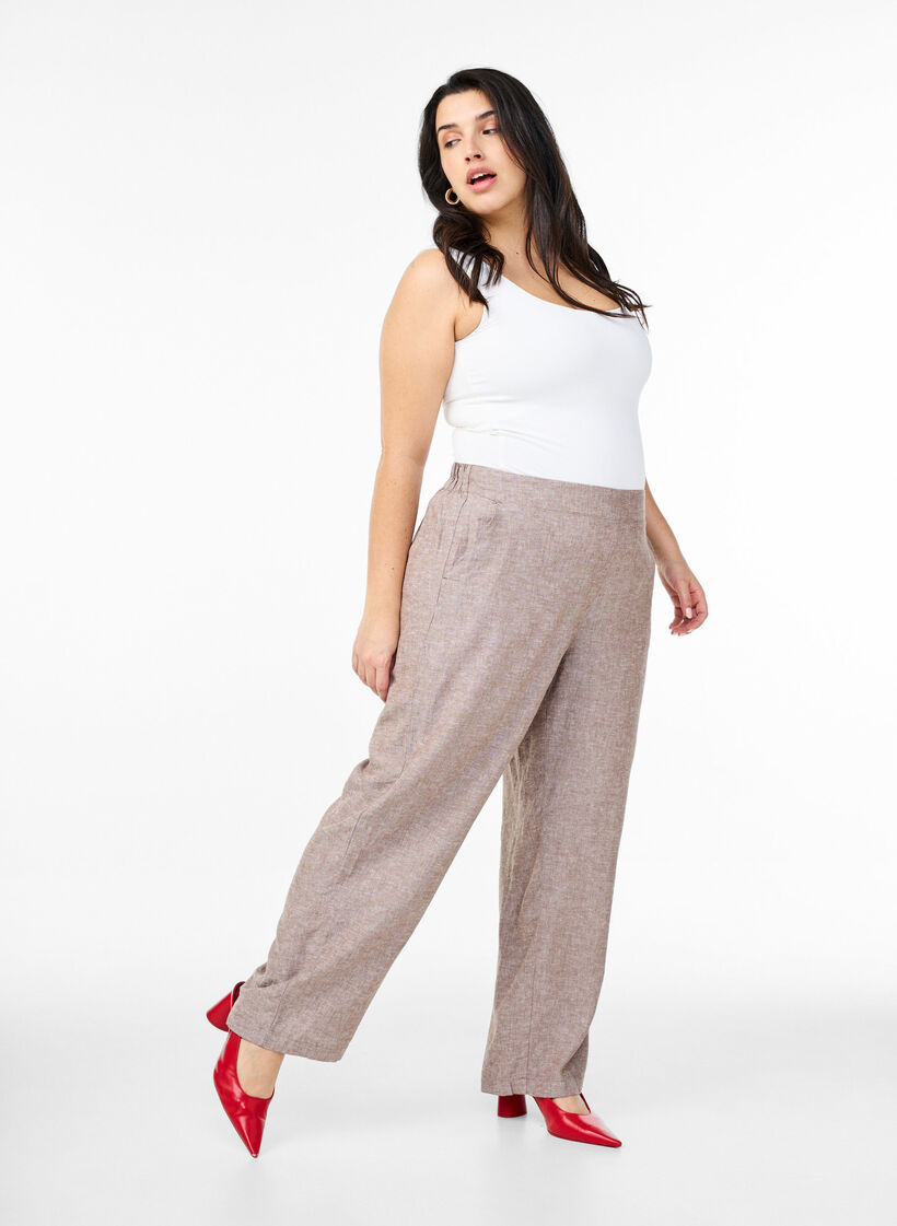 Loose trousers in linen and viscose, Brown, Model image number 0