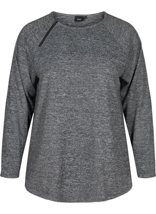 Marled blouse with a zip detail, Dark Grey Melange, Packshot image number 0
