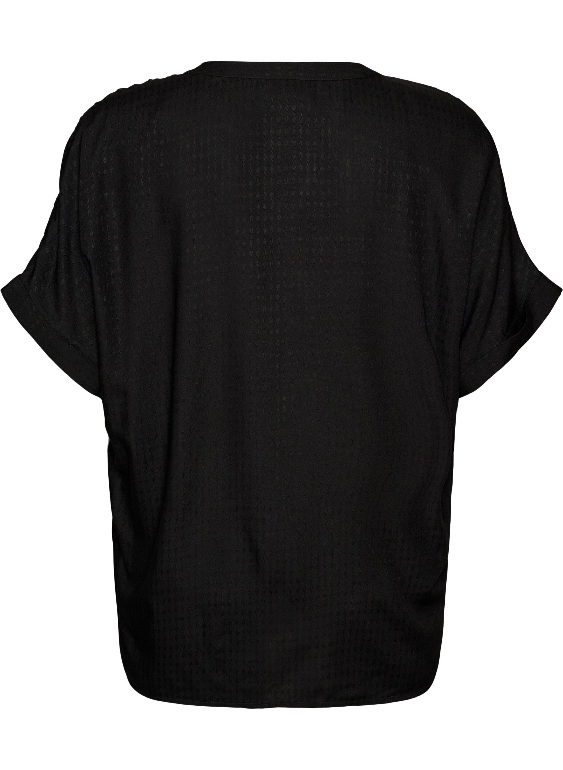 Zizzifashion Viscose shirt with short sleeves and ruched detail, Black, Packshot image number 1