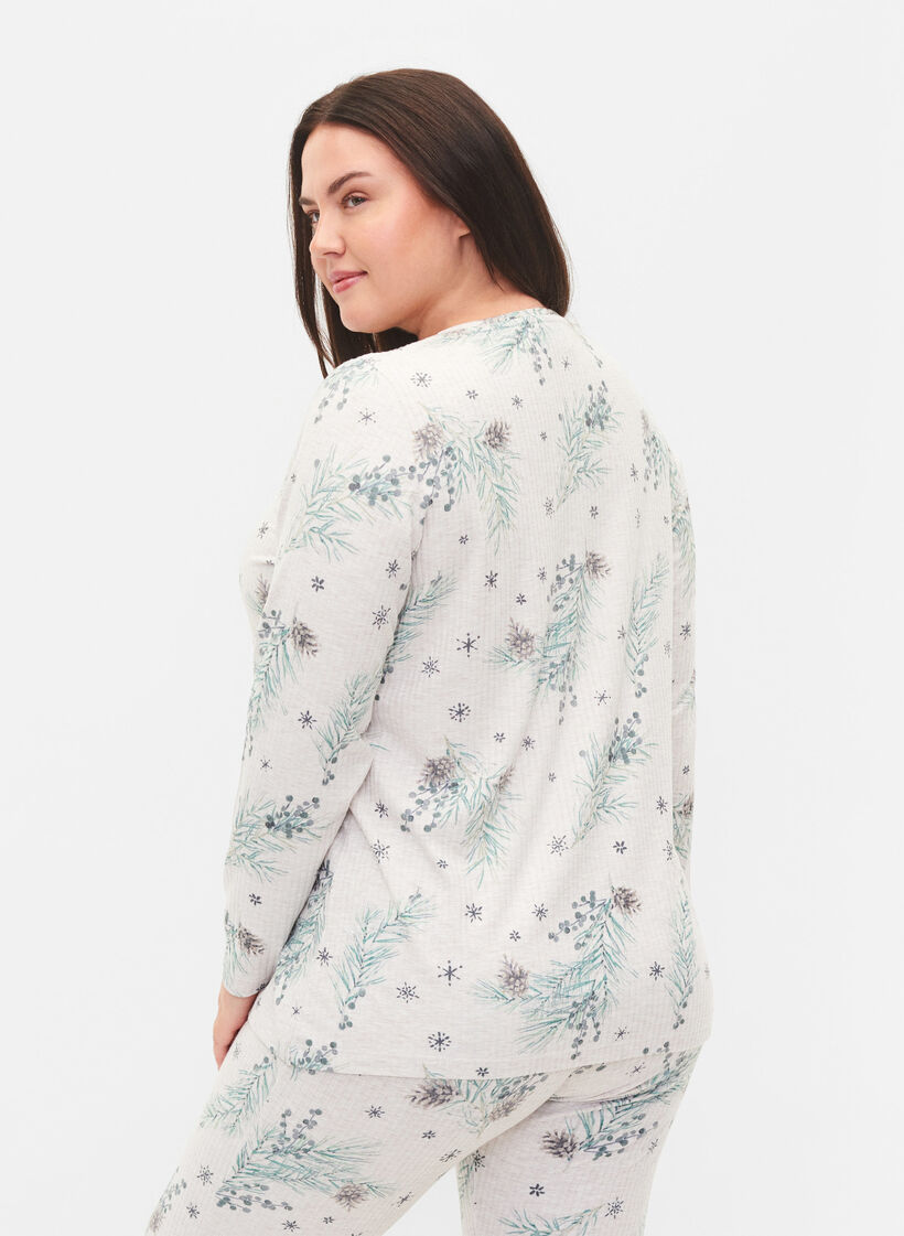 Long-sleeved top in rib, Natural Mél AOP Gran, Model image number 1