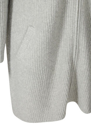 Long, hooded knit cardigan with zip, Light Grey Melange, Packshot image number 3