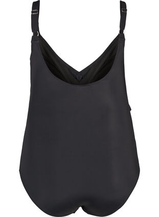 Swimsuit with v-neck and ruffles, Black, Packshot image number 1