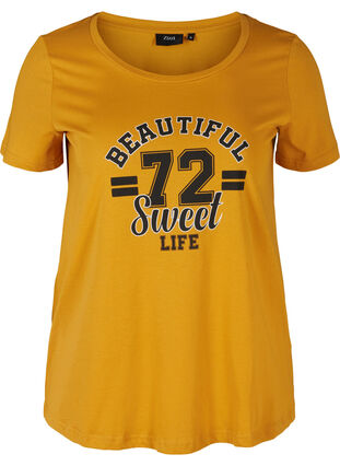 Cotton t-shirt with print, Harvest Gold 72, Packshot image number 0