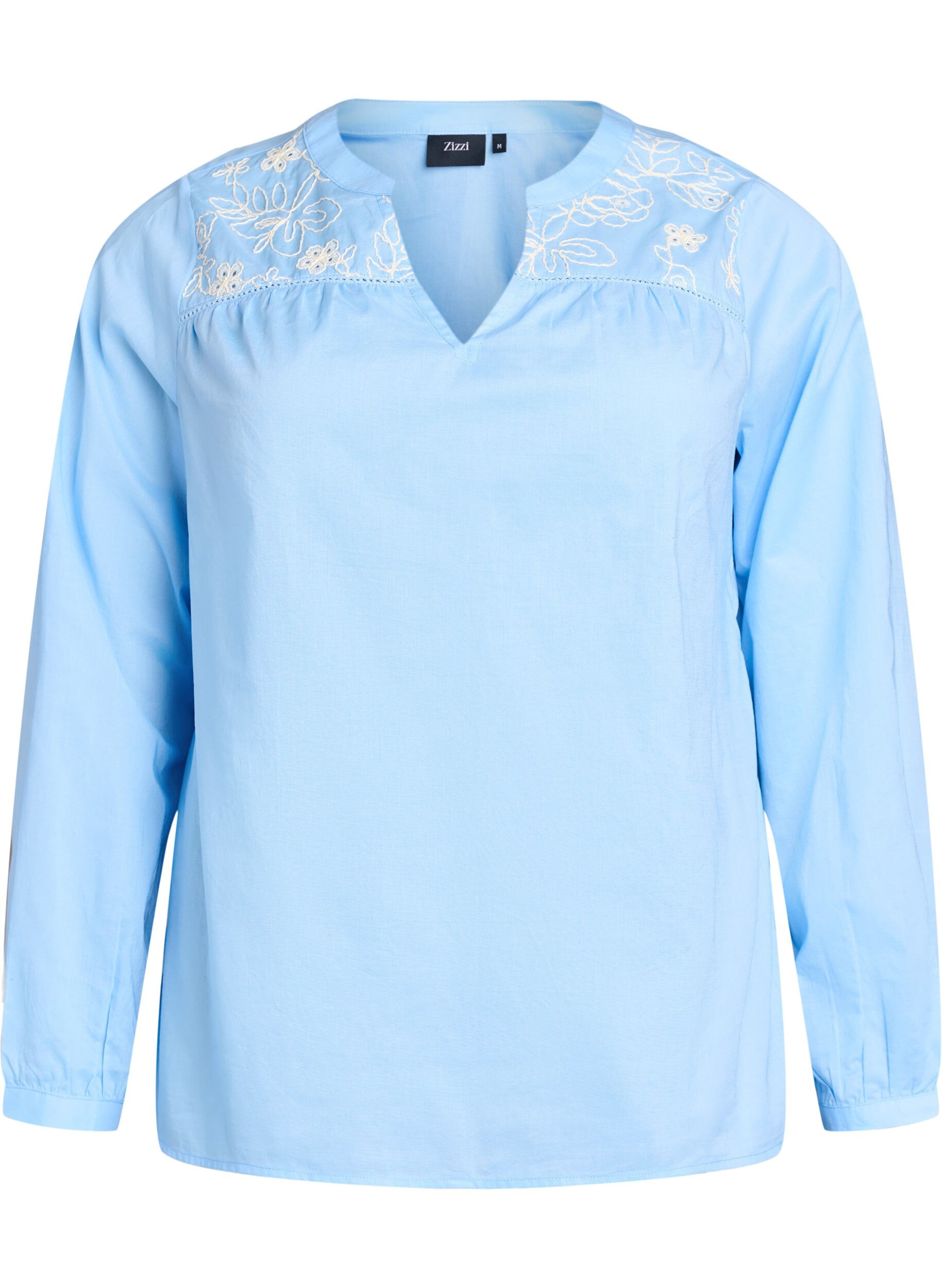 Zizzifashion Blouse with embroidery details, Light Blue, Packshot image number 0