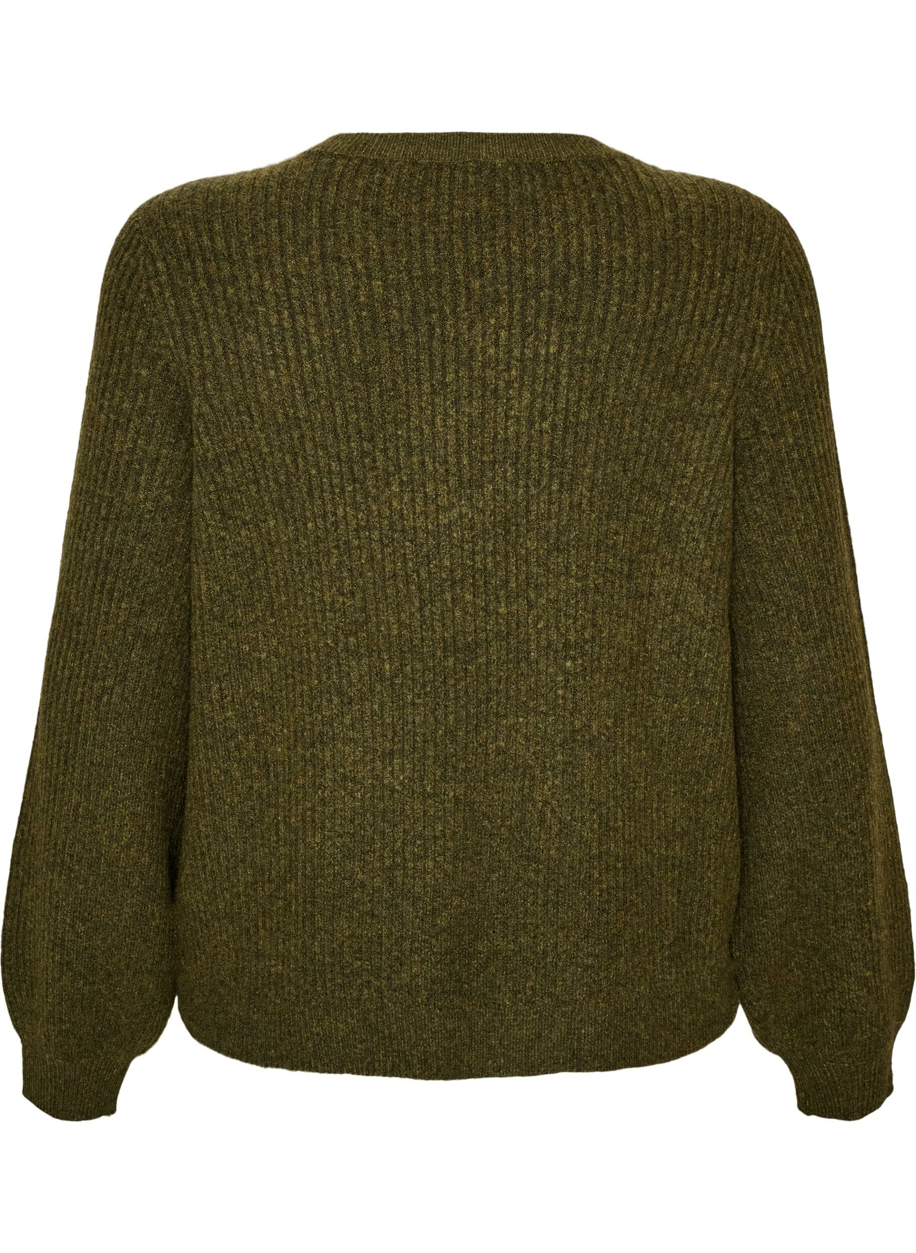 ZizzifashionRibbed jumper with balloon sleeves, Green, Packshot image number 1