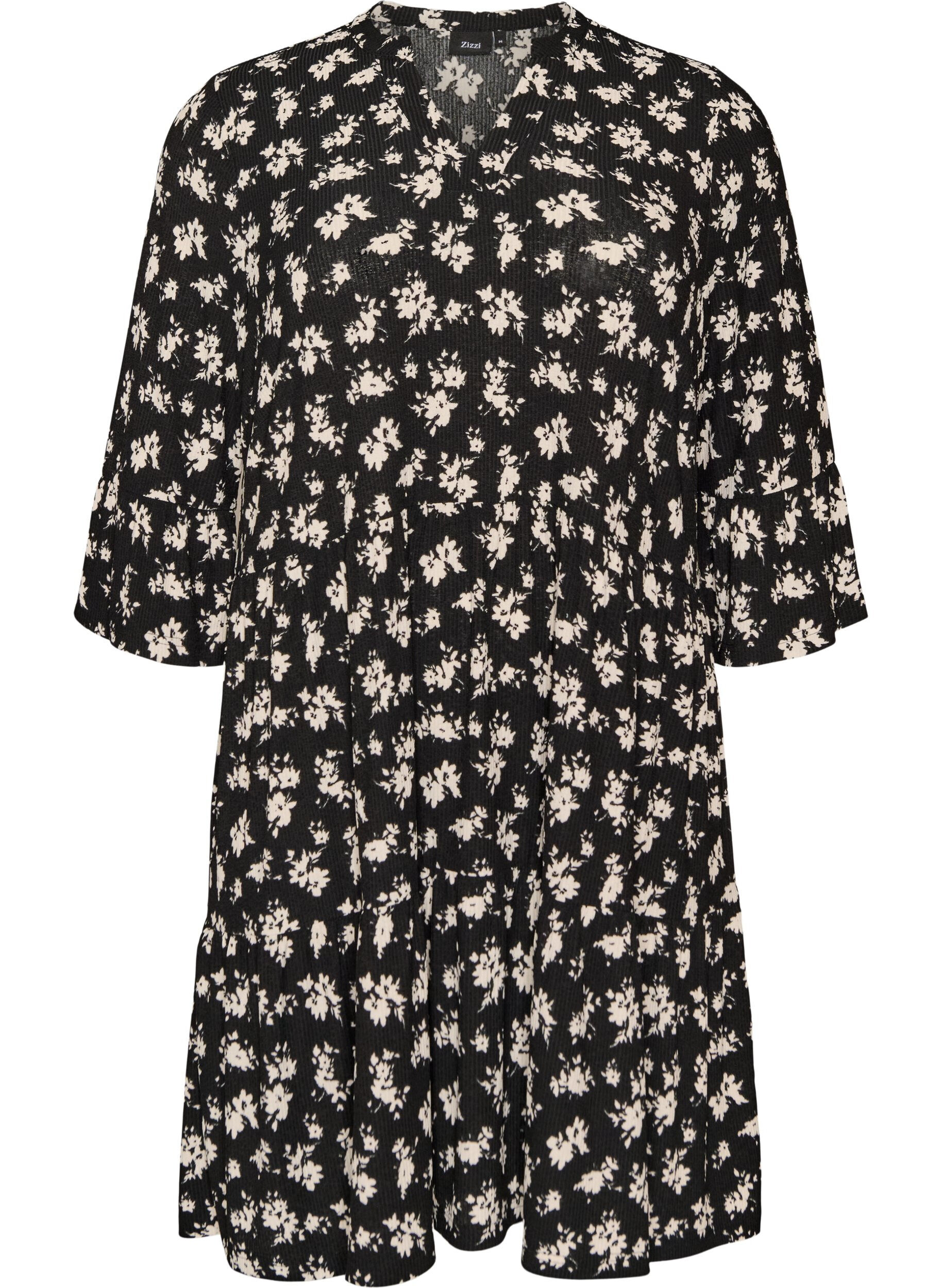 ZizzifashionShort A-line jersey dress with an all-over print, Black, Packshot image number 0