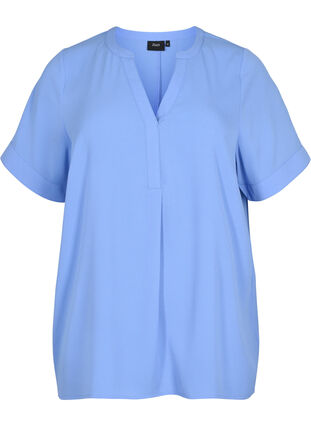 Short-sleeved v-neck blouse, Persian Jewel, Packshot image number 0