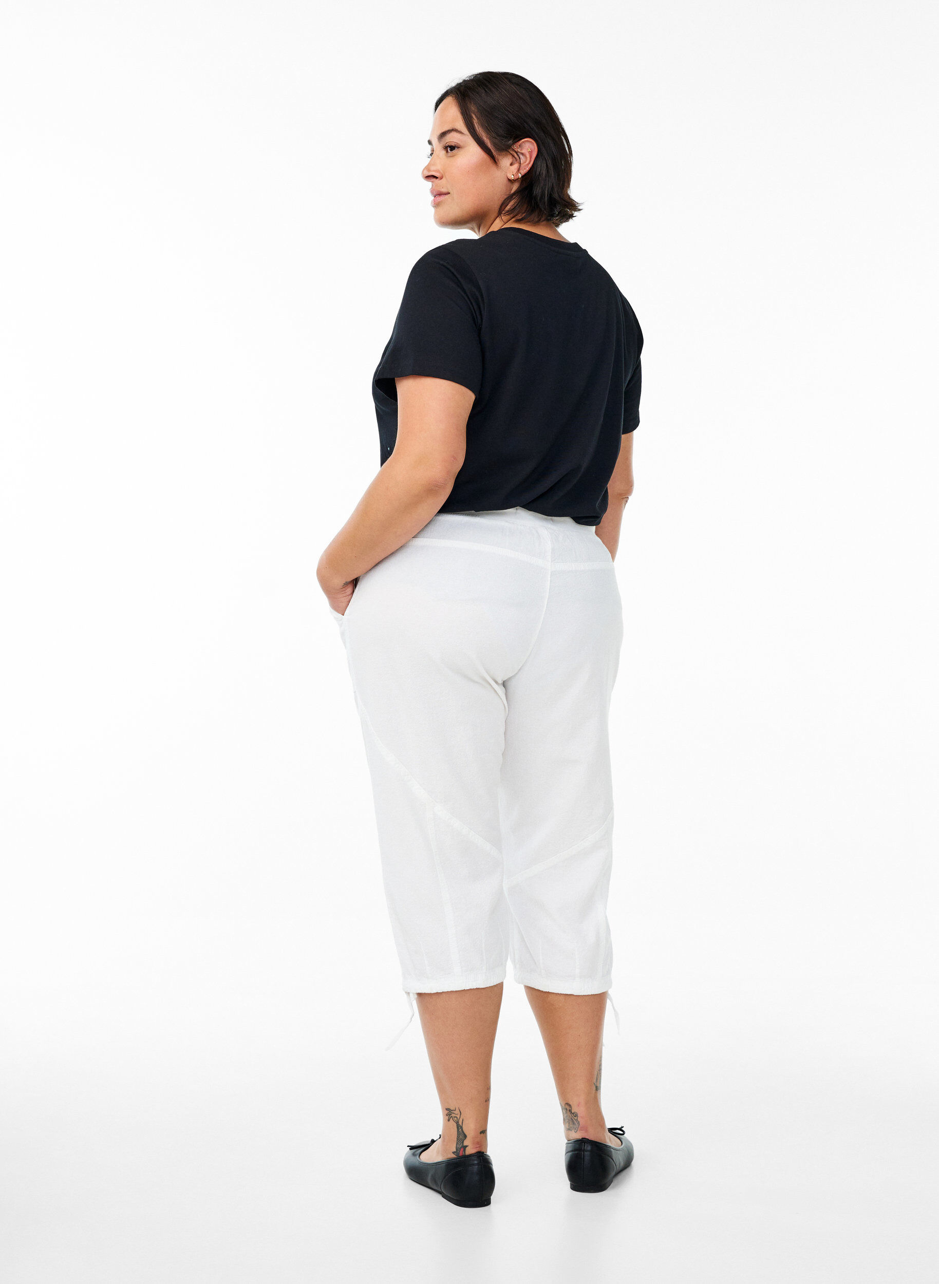 Zizzifashion Cotton Capri trousers, White, Model image number 1