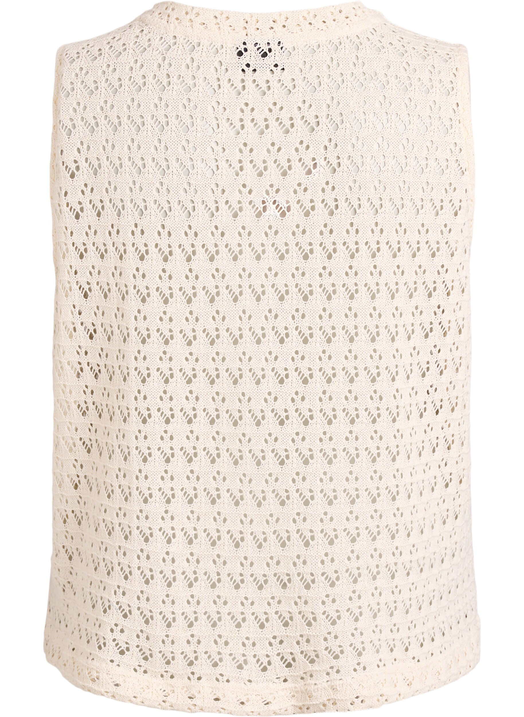 Zizzifashion Sleeveless blouse with eyelet embroidery and V-neck, Beige, Packshot image number 1