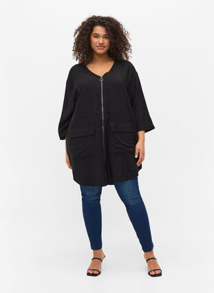 Tunic with v-neck and 3/4-length sleeves, Black, Model image number 2