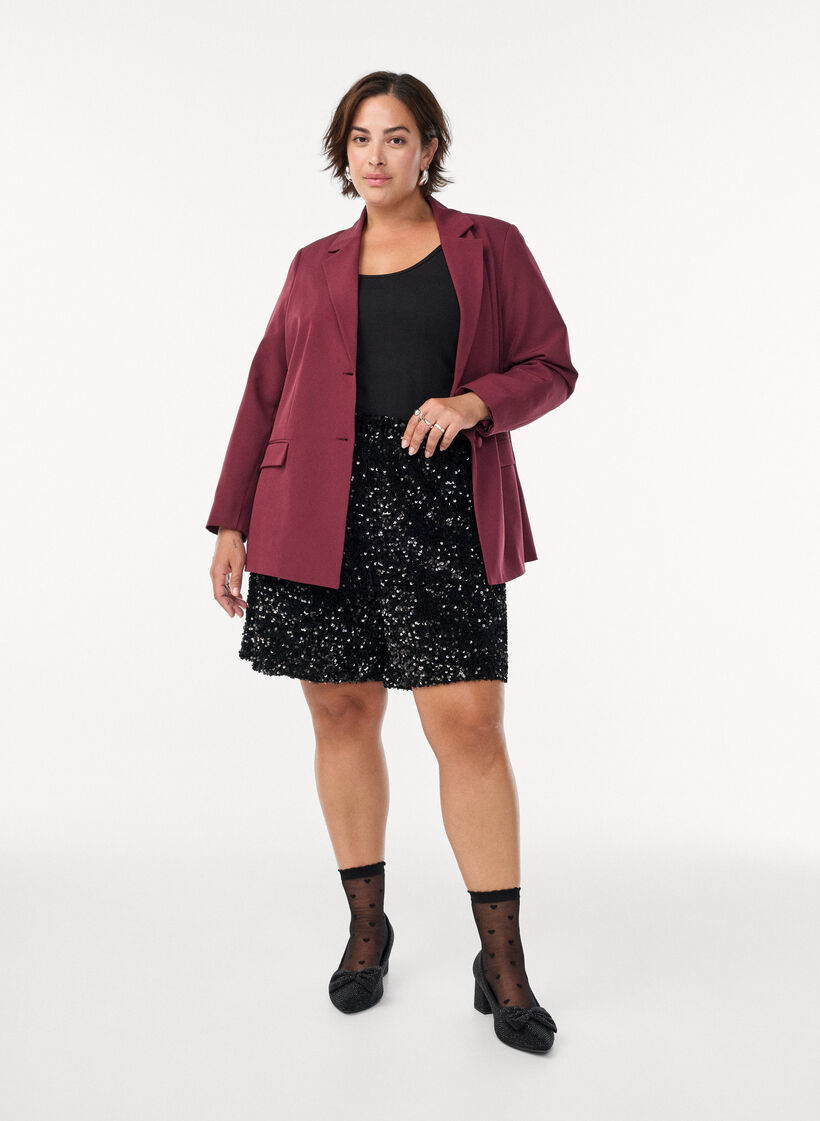 High-waisted sequin shorts, Black, Model image number 1