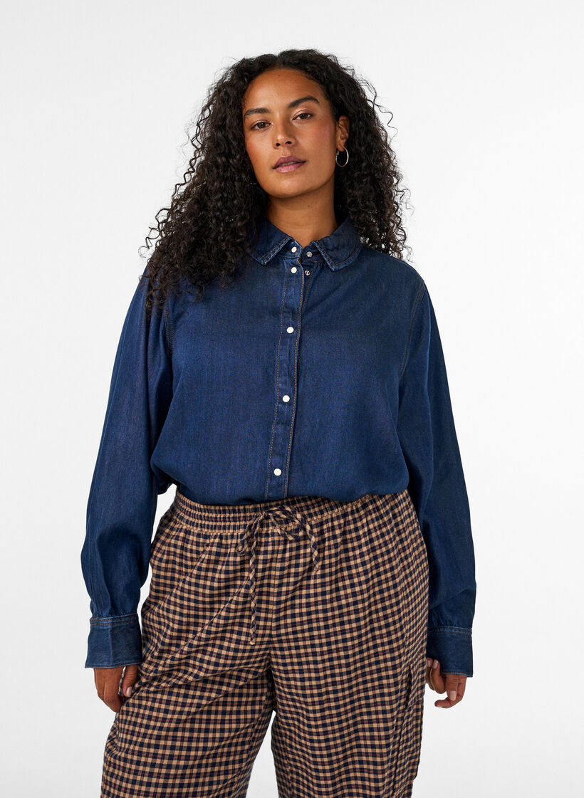 Denim shirt in lyocell with press studs, Blue, Model image number 0