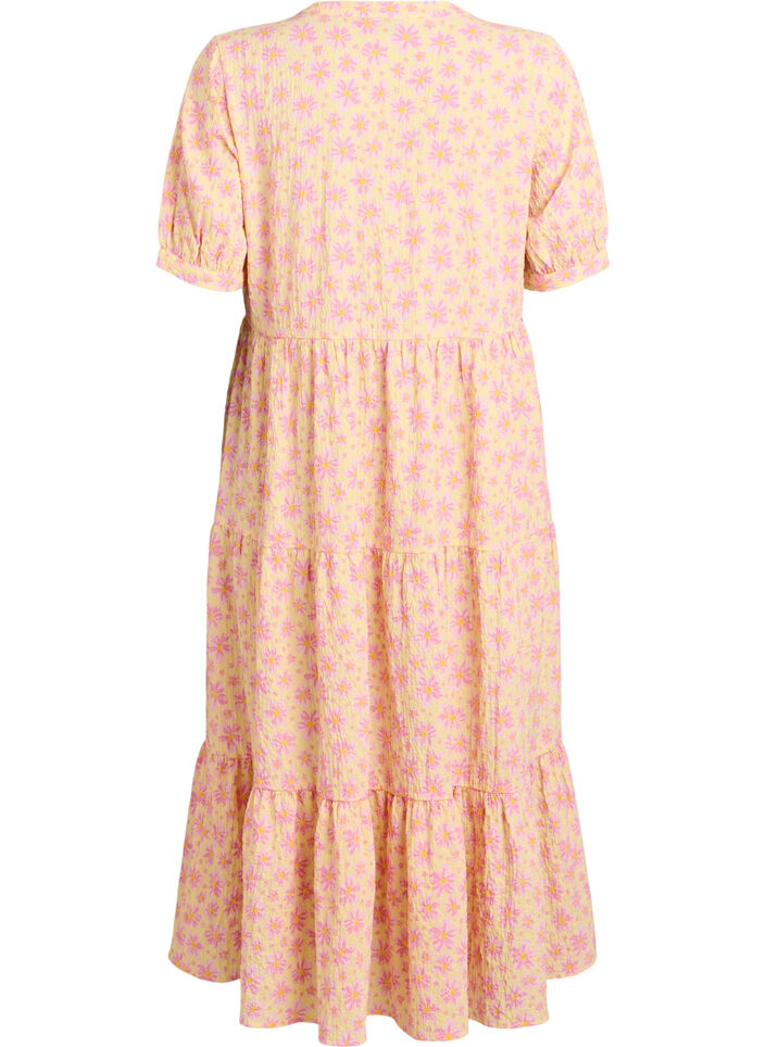 Ankle-length dress with short sleeves and tiered ruffles, Yellow, Packshot image number 1