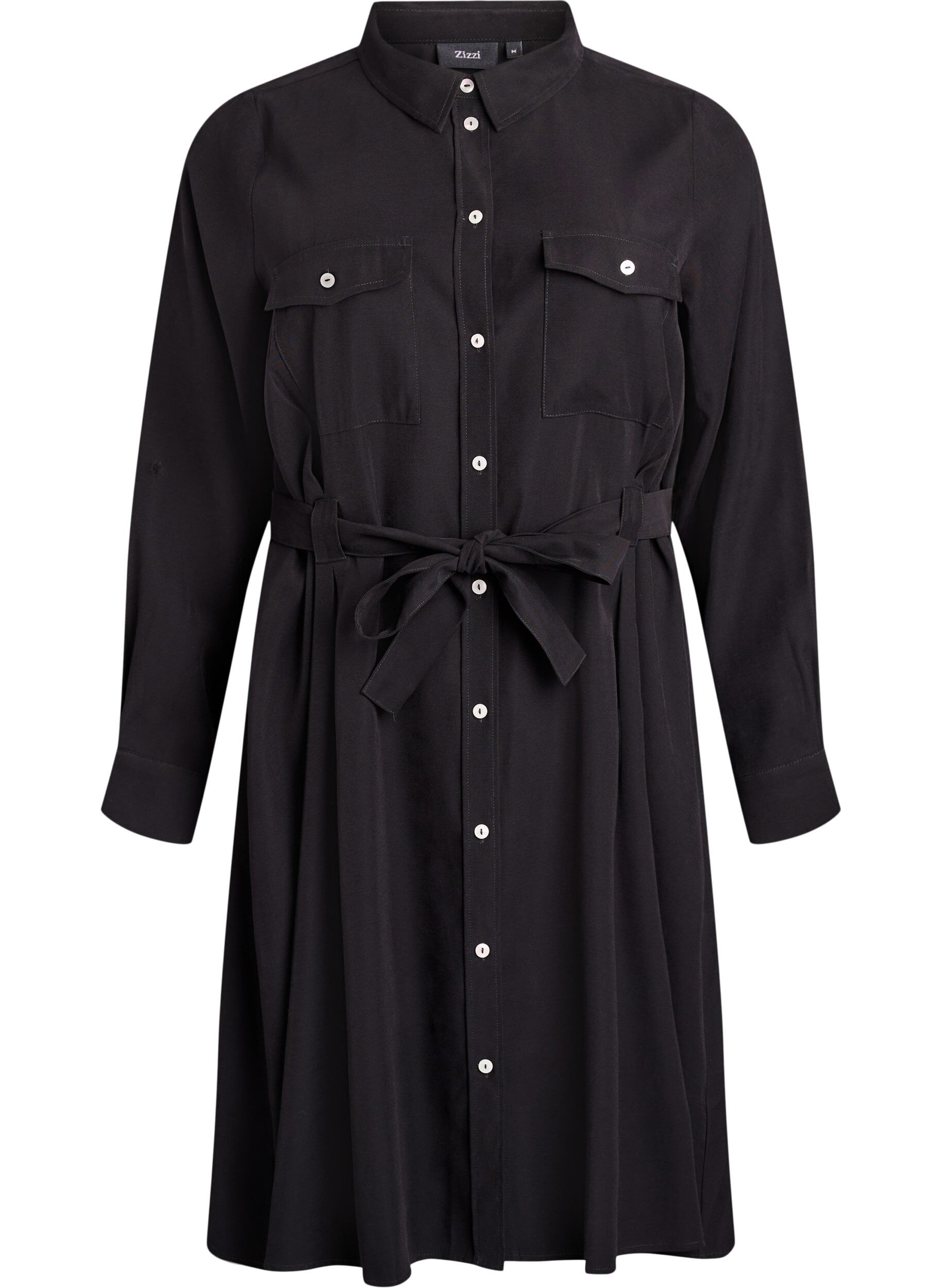 Shirt dress with tie belt and long sleeves