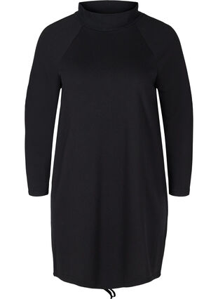 Sweater dress with a high neck and tie detail, Black, Packshot image number 0