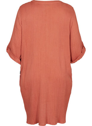 Cotton dress with buttons and 3/4 sleeves, Rust As Sample, Packshot image number 1