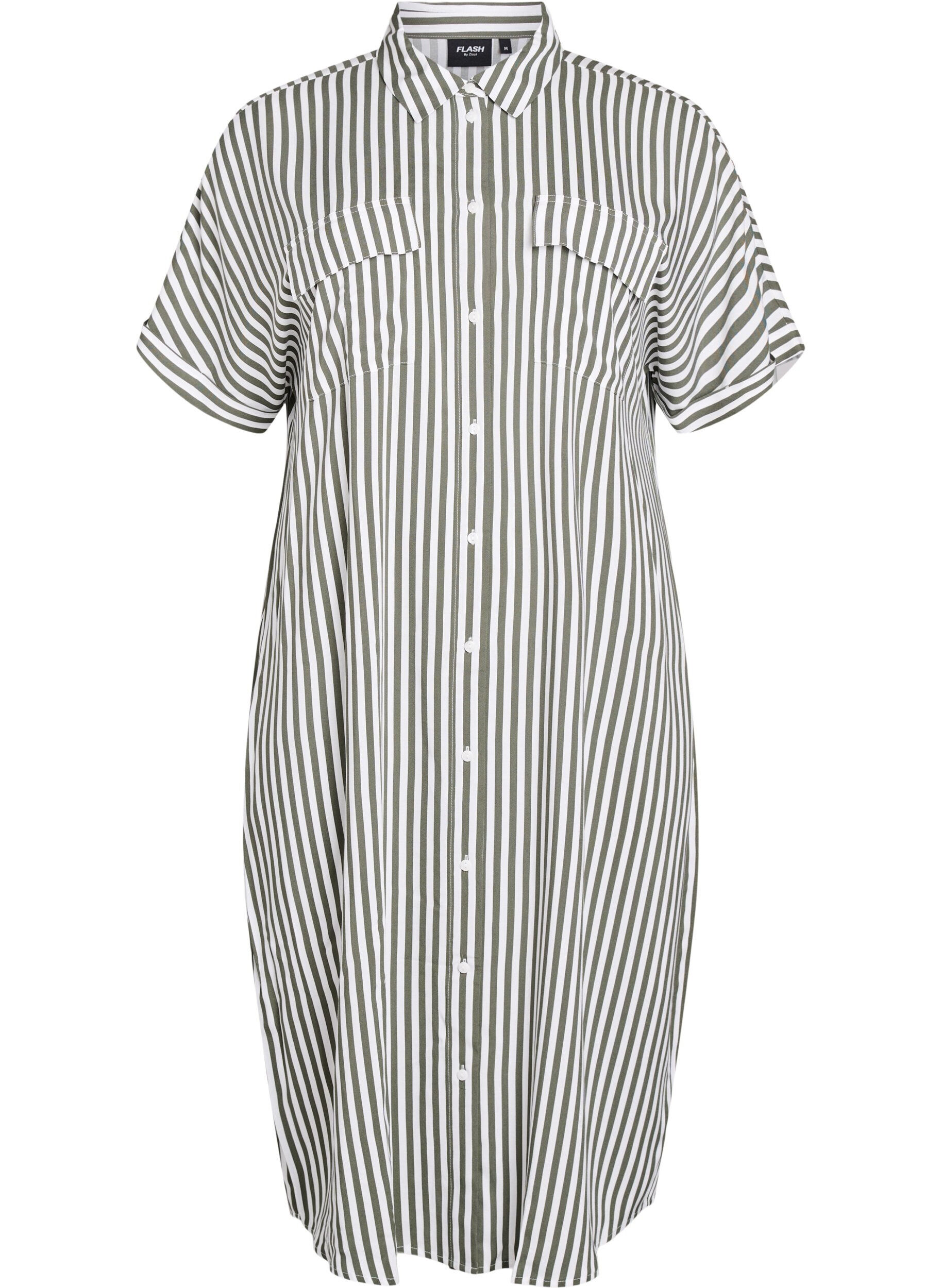 Zizzifashion Long shirt dress with short sleeves, Green, Packshot image number 0